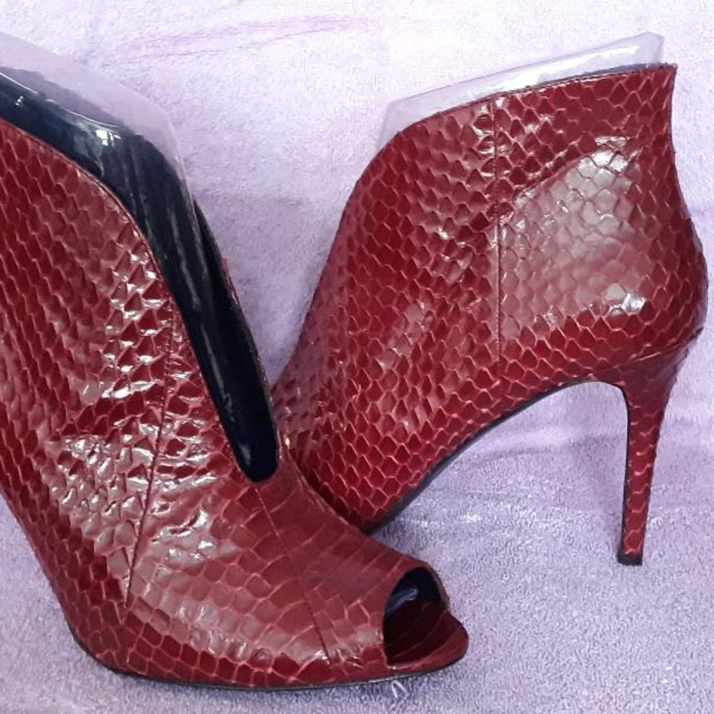 Vince Camuto Red Faux Snakeskin Bootie